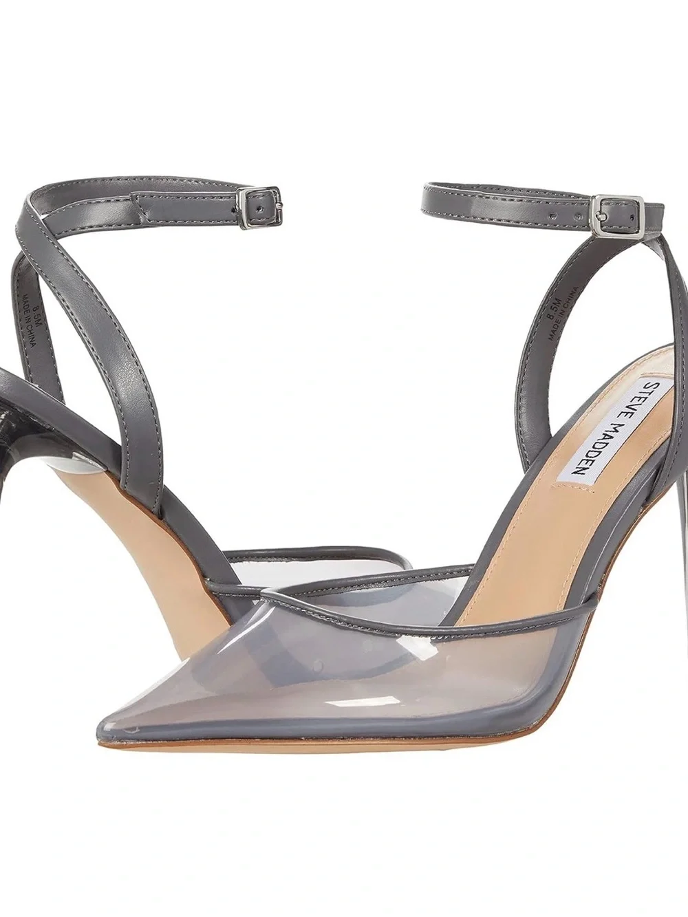 Steve Madden Grey Pointed-Toe Ankle Strap Pumps